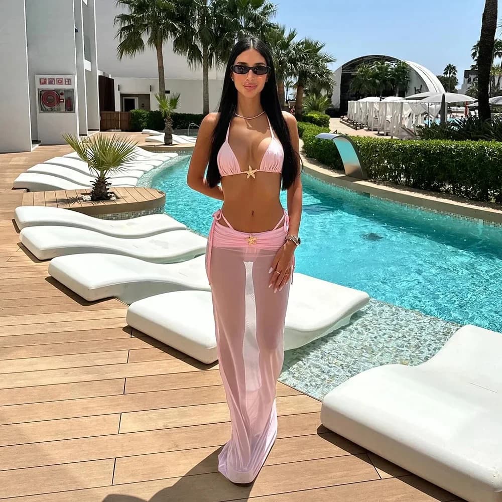 2025 Moda Sexy Spice Girl Bikini elasticizzato Set Tre pezzi Costumi da bagno modesti per donna Gonna inclusa Musulmano