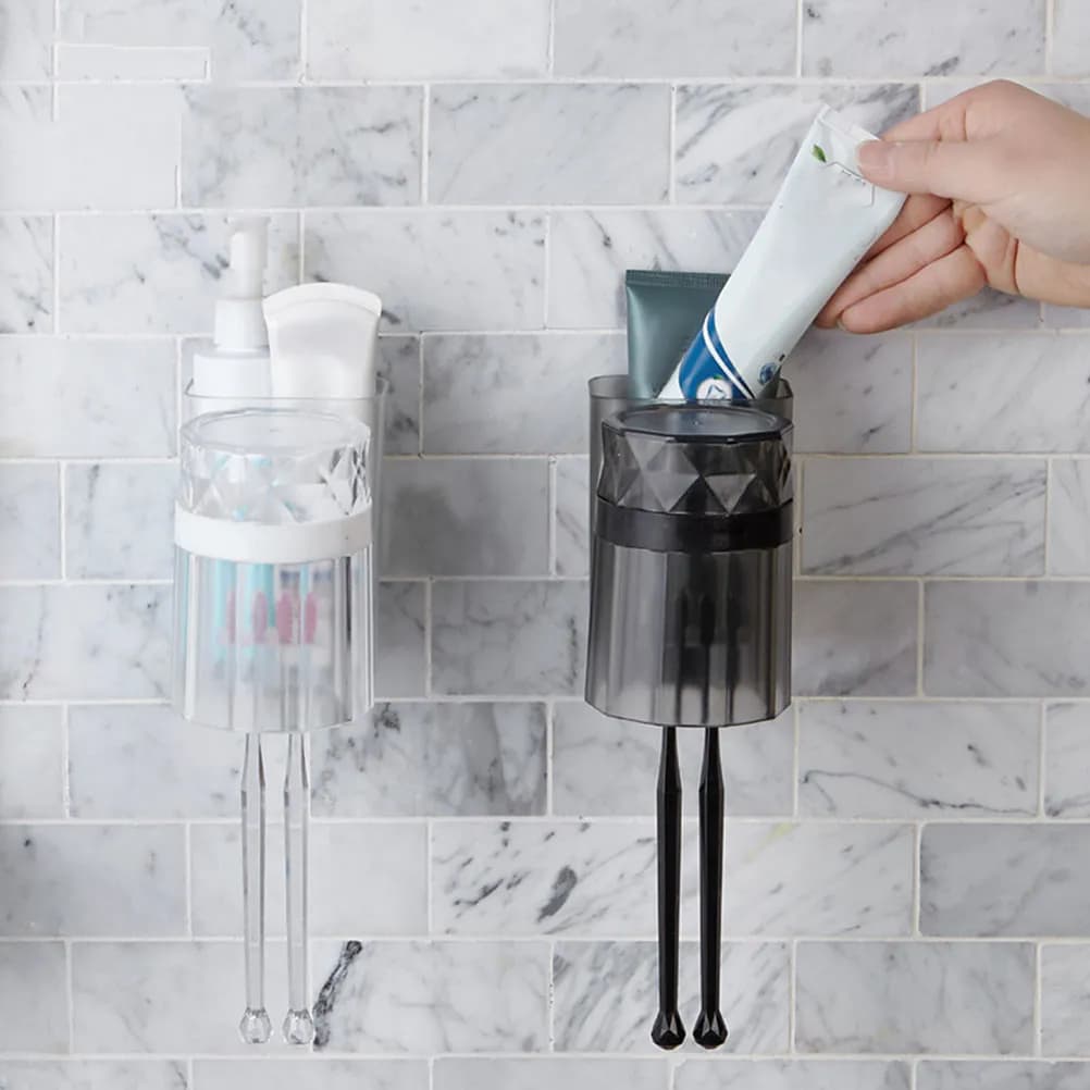 Toothbrush Holder Set Wall Mounted Clear Plastic No Drill Easy Install Toothpaste Razor Storage Suction Cup Bathroom