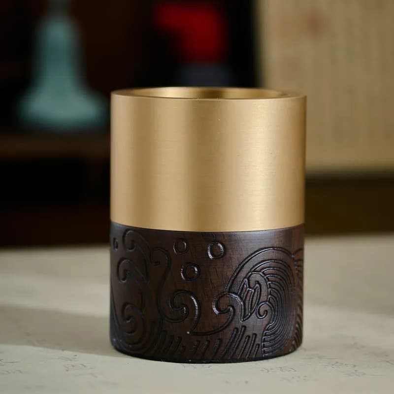 Vintage Chinese Wooden Calligraphy Brushes Pen Holder Multifunctional Desktop Organizer Writing Calligraphy Stationery Supplies