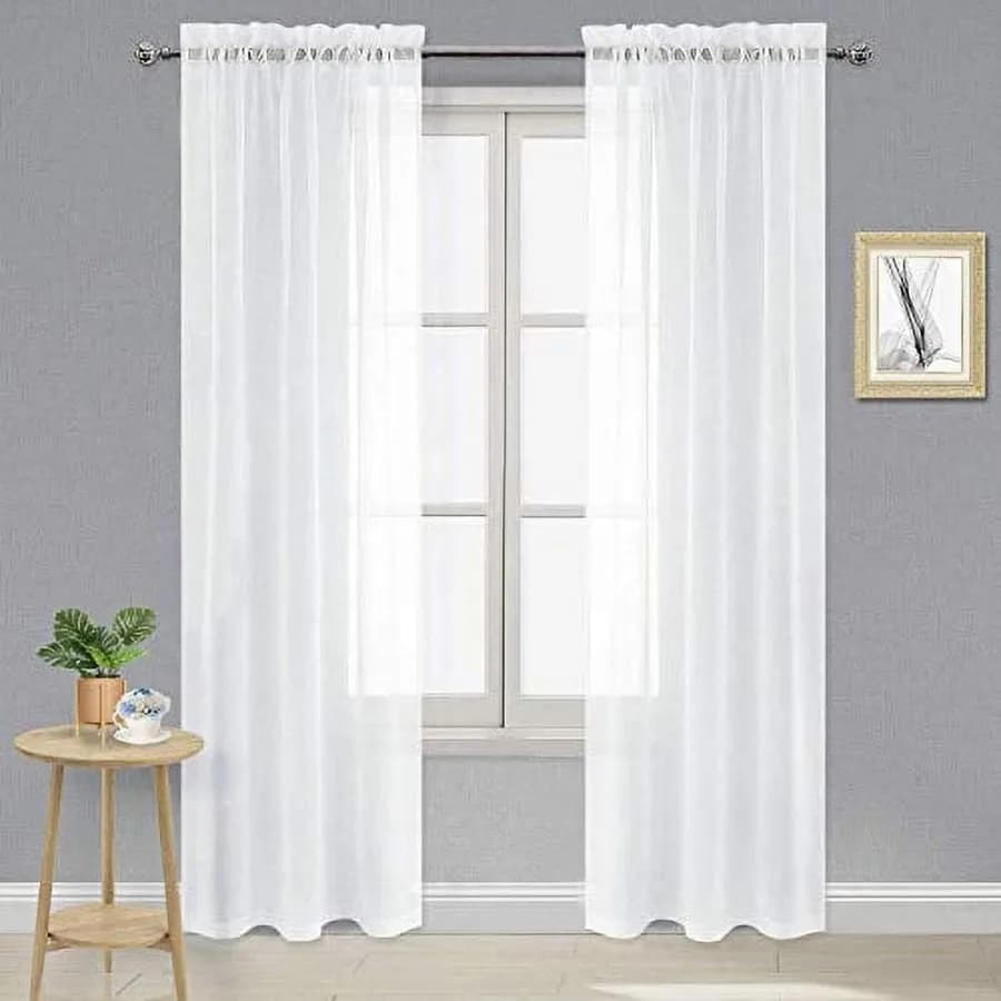 White Sheer Curtains Semi Transparent Voile Rod Pocket Curtains for Bedroom and Living Room 42 x 84 inches Long Set of 2 Panels