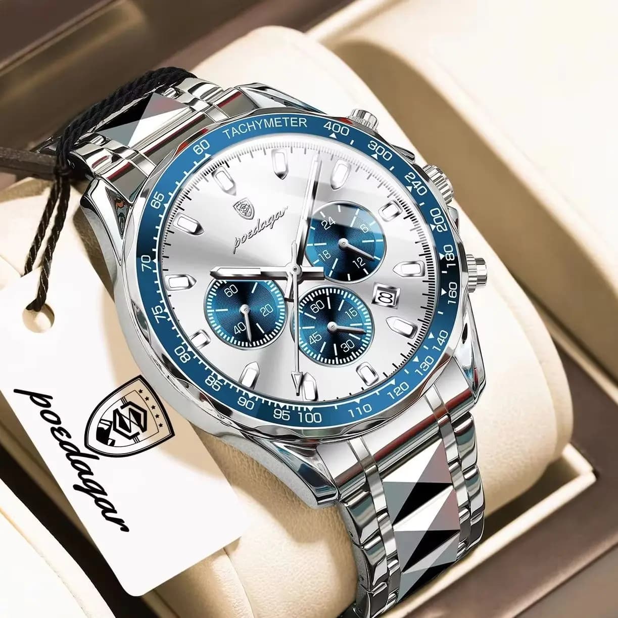 Orologio da Uomo POEDAGAR, Impermeabile, Luminoso, in Acciaio Inossidabile, Sportivo, Cronografo con Data, Orologio al Quarzo per Uomo