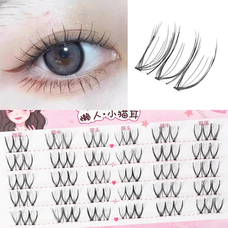 Natural Simulation Invisible Transparent Band Fake Eyelashes Soft Segmented Individual Cluster U-shaped Manga Style Lashes