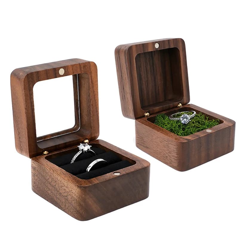 Square Wooden Jewelry Box Retro High-end Ring Earring Jewelry Storage Box Proposal Valentine's Day Gift Jewelry Packaging Box