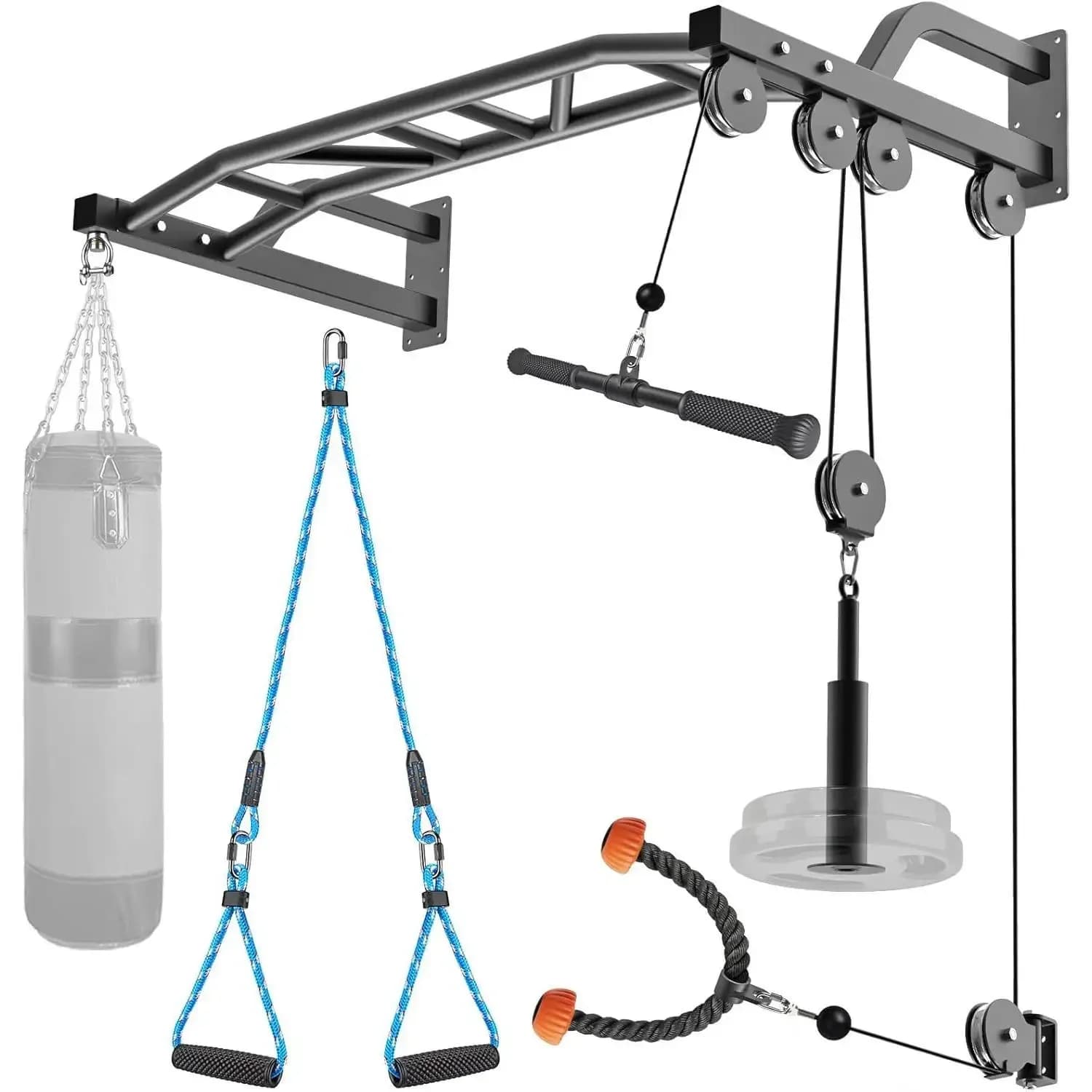 YOU-48 '' Heavy Duty Traction Bar Multifunction Traction Bar for Wall Mounting with Home Gym Cable Pulley System LAT Pulldown Workout