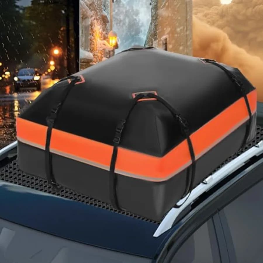 Car Tit Bag 15 Feet Cubes, Rain Bag for All Cars with Anti-slip Mat, 8 Reinforced straps, 6 Hooks for Door