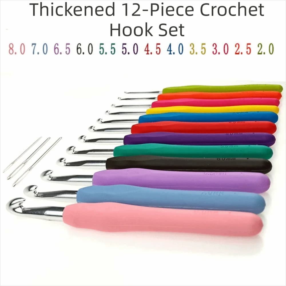 Ergonomic Handles Crochet Hooks Set 5/9/12Size with Storage Case Crochet Kit Soft Handles Bolded Knitting Needles for Beginners