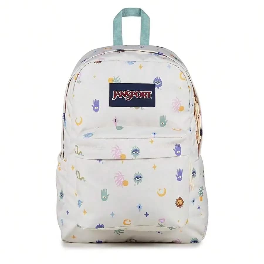 Spacious Durable Daypack With Padded Laptop Sleeve And Bottle Pocket - White Patterned Backpack For Work Travel
