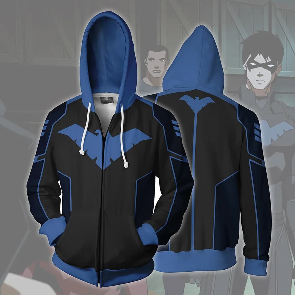 2023 nuovo autunno inverno uomo stampa 3D Nightwing Cosplay zip up felpa con cappuccio giacca abbigliamento Halloween Party Prop