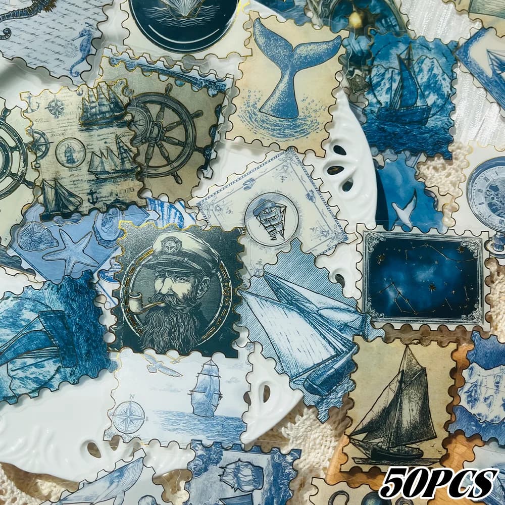 50 Adesivi Vintage con Timbri Postali Nautici per Quaderni, Scrapbook, Diari, Skateboard, Borracce - Decalcomanie Fai da Te