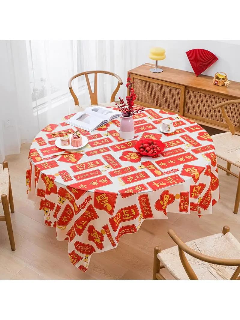 New Year Tablecloth Oil Proof Red Festive Tea Table Cover Cloth Waterproof Polyester Fiber Dining Table Mat European Style