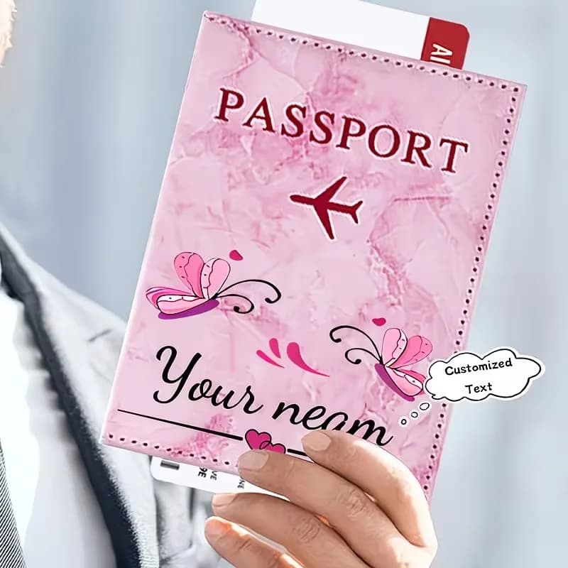 Customizable Name Fashion Butterfly Passport Holder, Easy Open-Close Design, Travel Essential, Stylish Passport Cover.