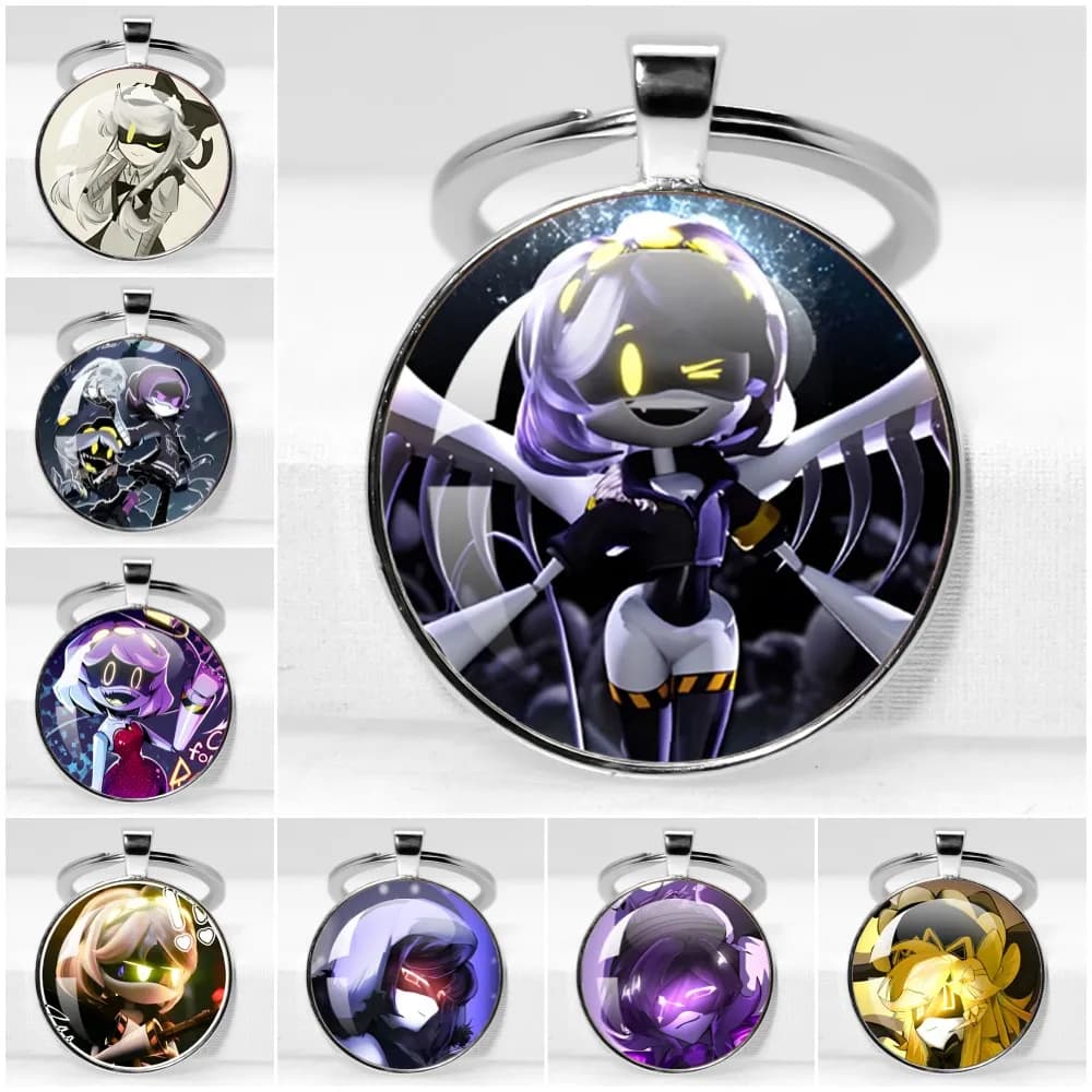 Murder Drones Cyn Anime Kawaii Cartoon N Dog UZI Keyring with Glass Pendant Jewelry Accessories Keychain Killers Robot Gift