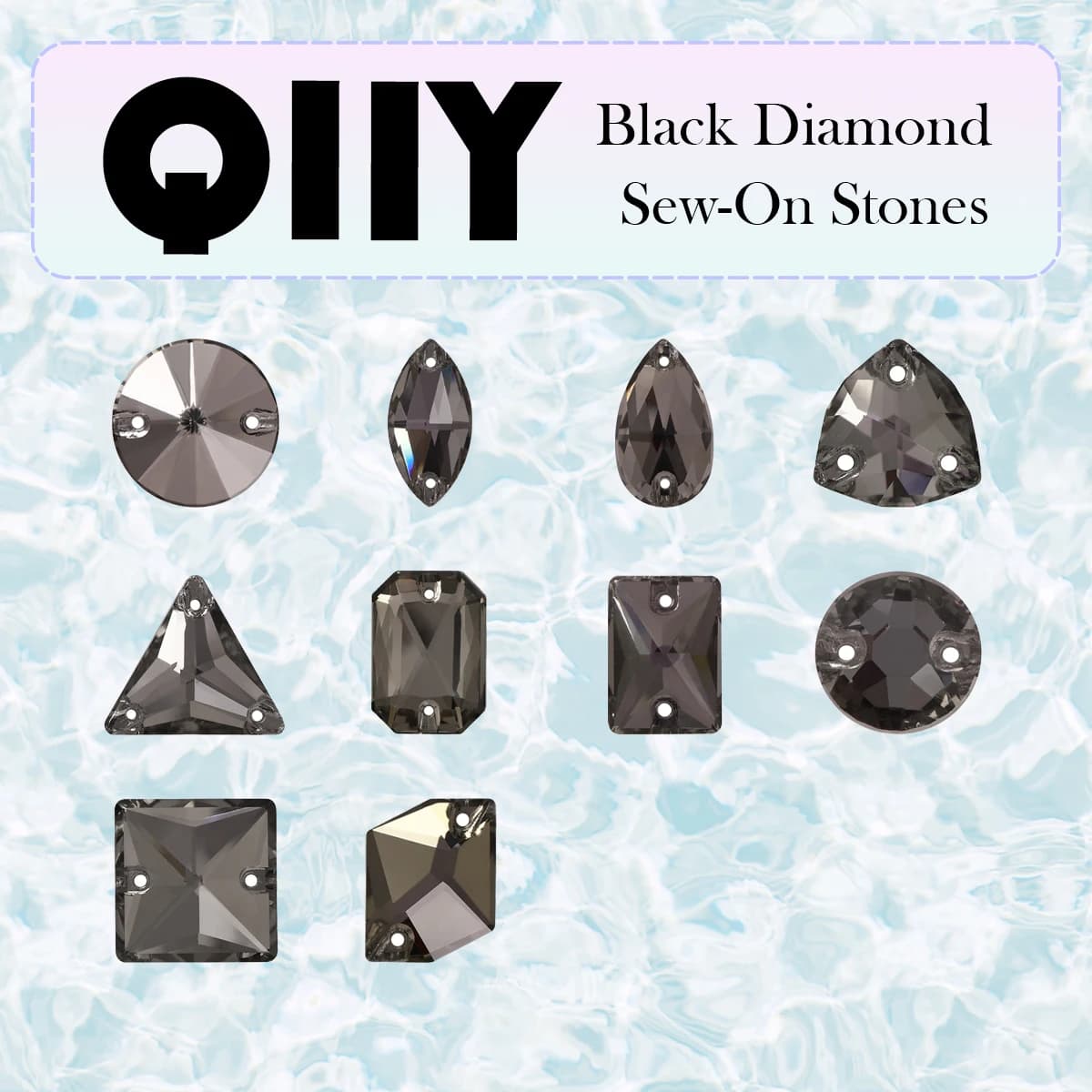 QIIY Black Diamond Drop Navette Glitter Glass Sew-On Stones Flatbase Rhinestones for DIY Needlework Clothes Bags Decorations