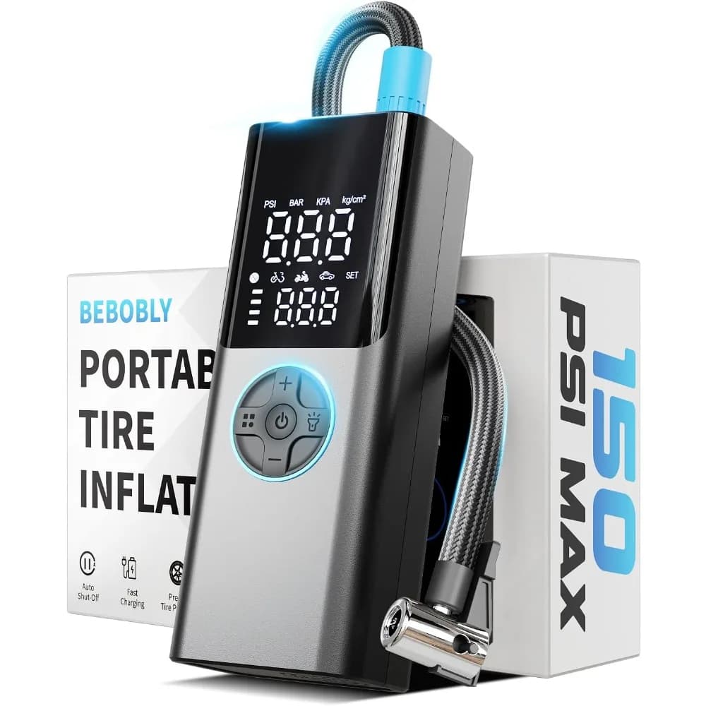 Portable Air Compressor 150PSI Tire Inflator Fast Pump for Car Motorcycle Bike Ball Auto Shut Off Power Bank LED Light