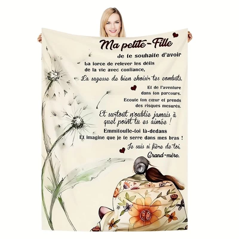 Coperta in flanella ispiratrice: design con lettere francesi, morbido peluche per casa/ufficio, regalo caldo per famiglia e amici