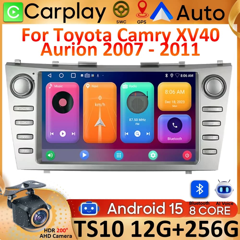 Android 15 For Toyota Camry XV40 Aurion 2007 - 2011 DSP Carplay Head Unit Multimedia Player GPS Navigation Stereo Car Radio WIFI