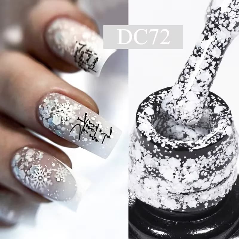 Smalto Gel Effetto Fiocco di Neve Bianco Rosa con Paillettes Glitter Semipermanente Soak Off UV Gel Vernice Decorazione Unghie Forniture per Unghie