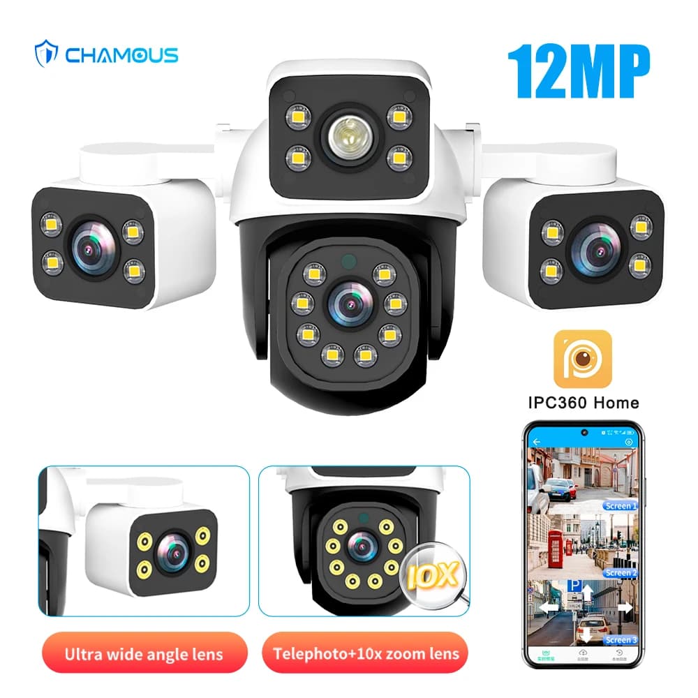 Telecamera IP 6K 12MP Tre obiettivi Zoom 10X WiFi Esterna Impermeabile Auto Tracking PTZ Sicurezza CCTV Video Sorveglianza IPC360Home APP