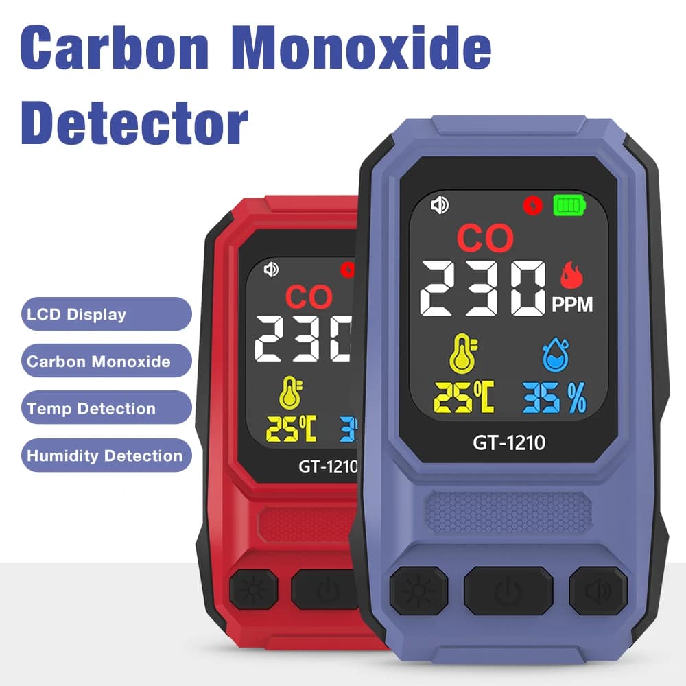 Carbon Monoxide Detector LCD Display Screen 3 in 1 CO Leak Detector Temperature Humidity Sensor Rechargeable with Sound Warning