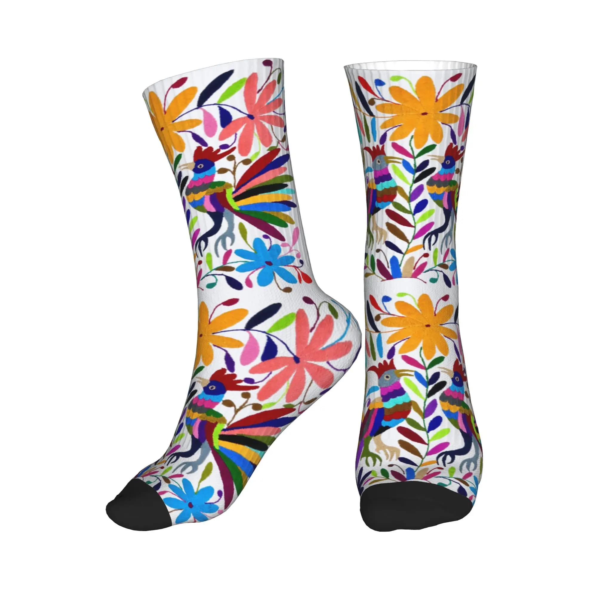 Calzini da uomo con stampa di fiori messicani Otomi Bird Art, calzini eleganti unisex con stampa 3D