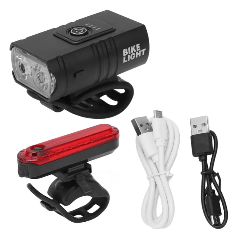 Set di luci per bici ricaricabili tramite USB, faro anteriore super luminoso e fanali posteriori, luce per bici con ricarica USB e guscio in alluminio