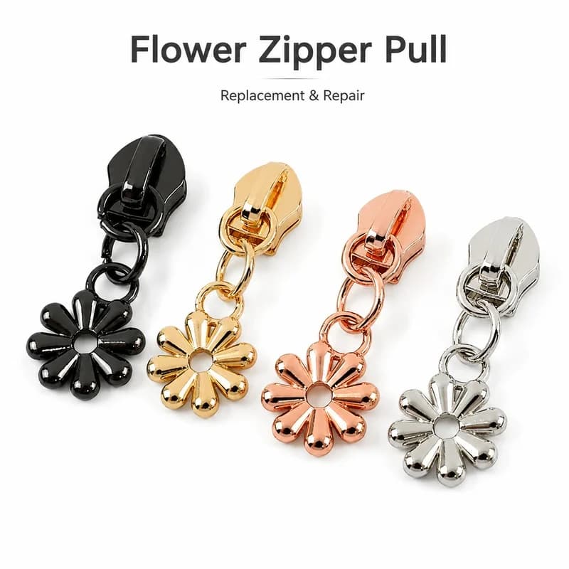 10-50Pcs 5# Zipper Slider Floral Charm Puller for Nylon Tape Handbags Pockets Coats Closure Repair Replacement Sewing Accessory