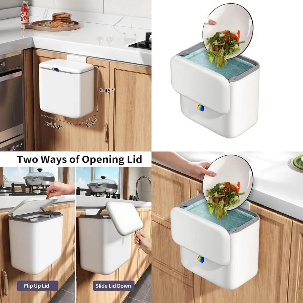Contenitore per compost compatto da banco da 2,6 galloni, pattumiera montata su porta per cucina e bagno, ideale per uso interno ed esterno, bianco
