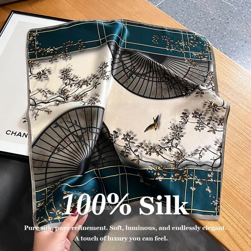 Sciarpa di Lusso in Seta 100% Vera per Donna, 53cm Quadrata, Stampa Artistica, Foulard per Testa e Collo, Hijab, Bandana, Scialle Elegante