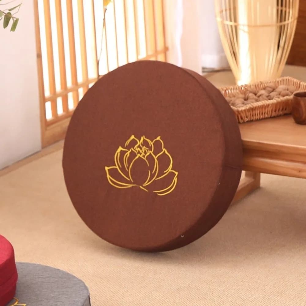 New Lotus Embroidered Yoga Meditation Cushion Washable Round Backrest Pillow Removable Cover Thickening Fill Linen Futon Cushion