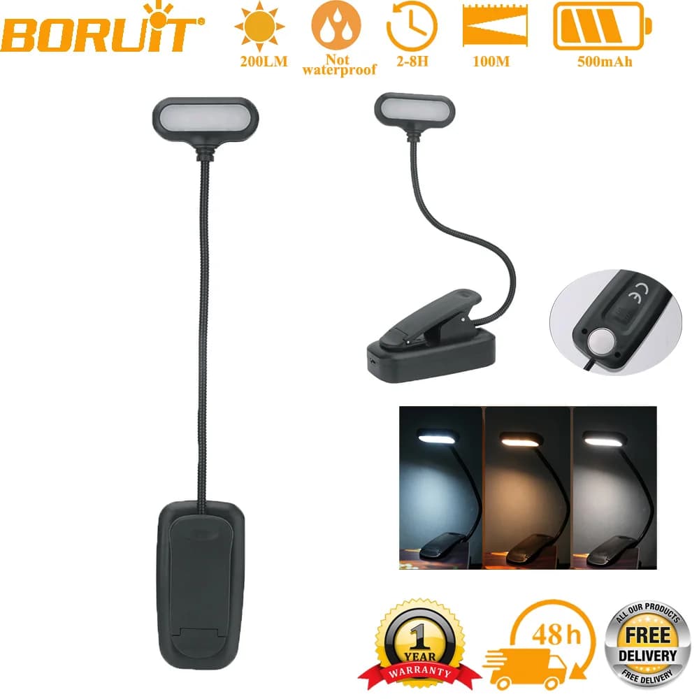 BORUiT Rechargeable Book Reading Light 6 LED Warm Cool White Flexible Clip-on Lamp with Magnet for Night Reading Portable Use
