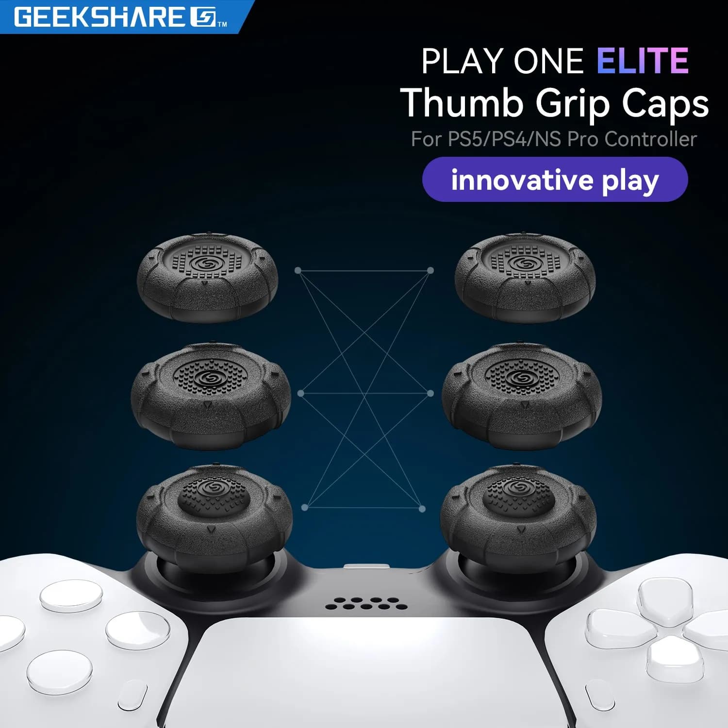 Tappi per impugnatura a pollice GeekShare per Controller Playstation 5, Set di Cover per levette per Controller Switch Pro e Controller PS4 PS5