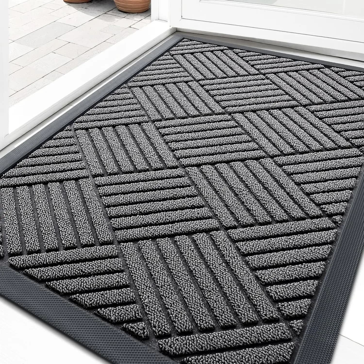 Front Door Mat Outside Entrance 29.5x17, Absorbent, Heavy Duty Sturdy Natural Rubber Doormat Indoor Outdoor, Stain and Fade Resi