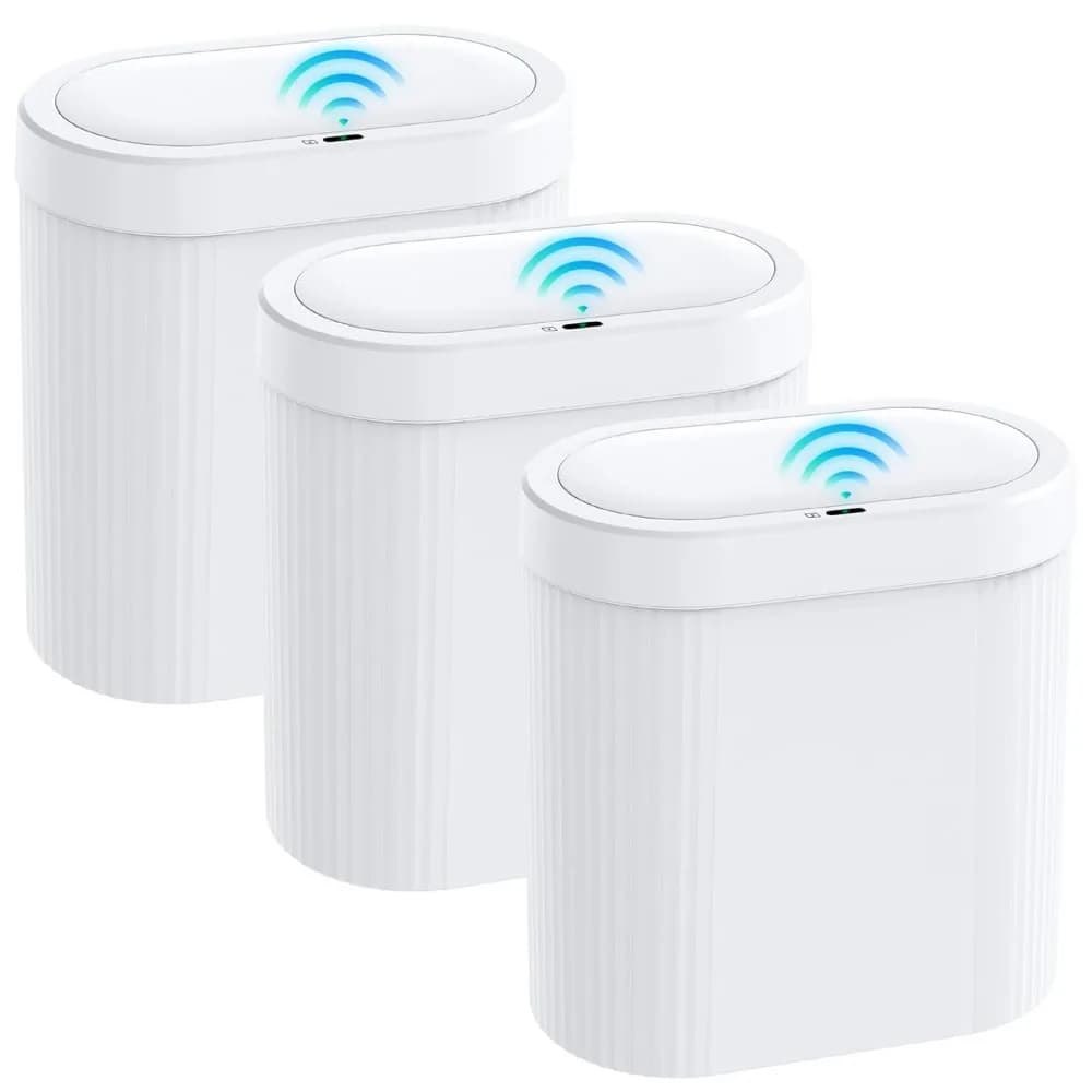 Set di 3 Pattumiere da 5 Galloni con Sensore di Movimento e Coperchio, Contenitore per Rifiuti Senza Contatto, Sottile e Impermeabile per Bagno, Cucina, Camera da Letto, Ufficio