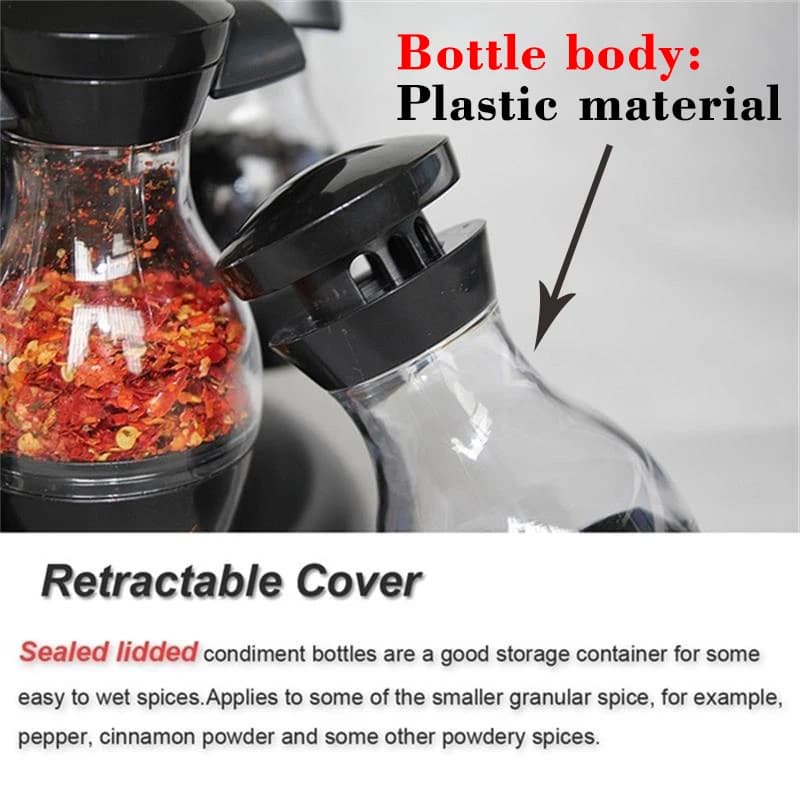 Set di barattoli per condimenti rotanti per spezie, spray per pepe, bottiglie, salieras, portaoggetti da cucina