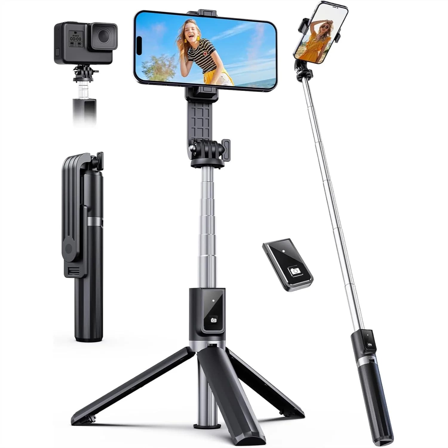 Treppiede per selfie con telecomando, estensibile fino a 106 cm, rotazione a 360° ° Supporto Girevole per Telefono per Riprese Video, Compatibile con iPhone Samsung Android