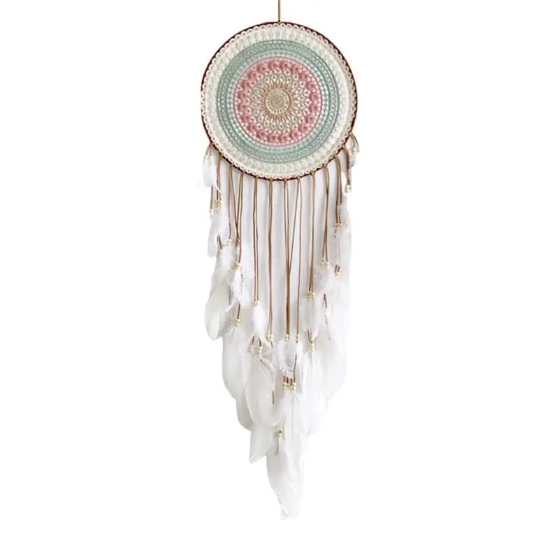 B03C-Woven Round Dream Catcher With Feather Tassel For Home Decor ,A Dream Catcher 1 PCS