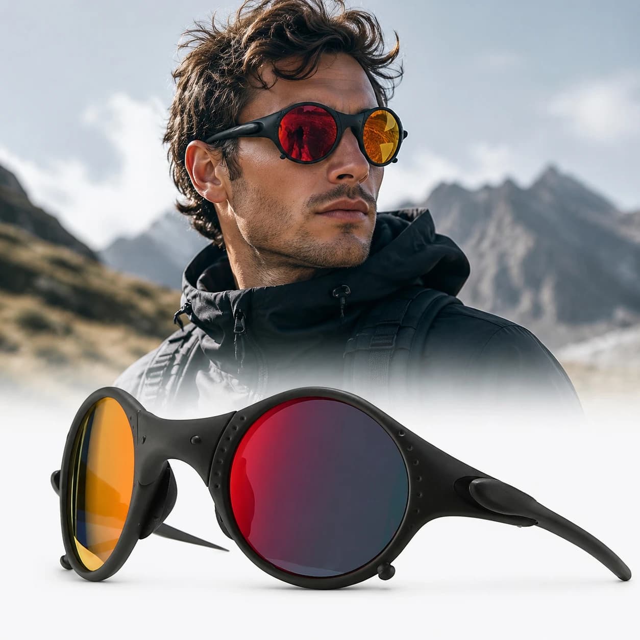Unisex Futuristic Cycling Glasses Mars Sand Black Punk Retro Metal Frame Mirror Lens UV400 Sun Protection Outdoor Sports Eyewear