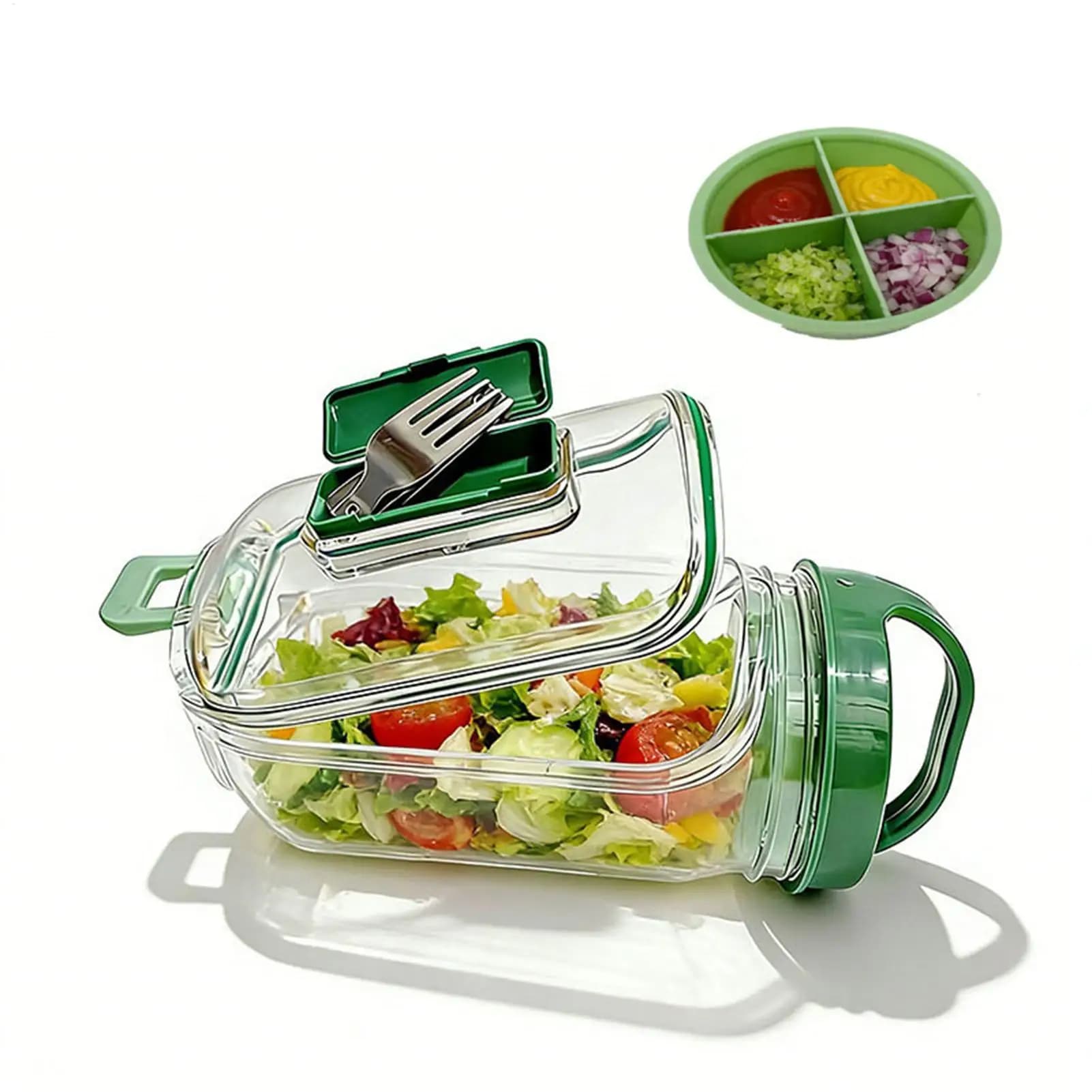 Contenitore per insalata con apertura laterale da 1000 ml, contenitore ermetico per la preparazione dei pasti con tazza per condimenti, contenitore portatile per il pranzo, per ufficio, palestra, esterno e interno