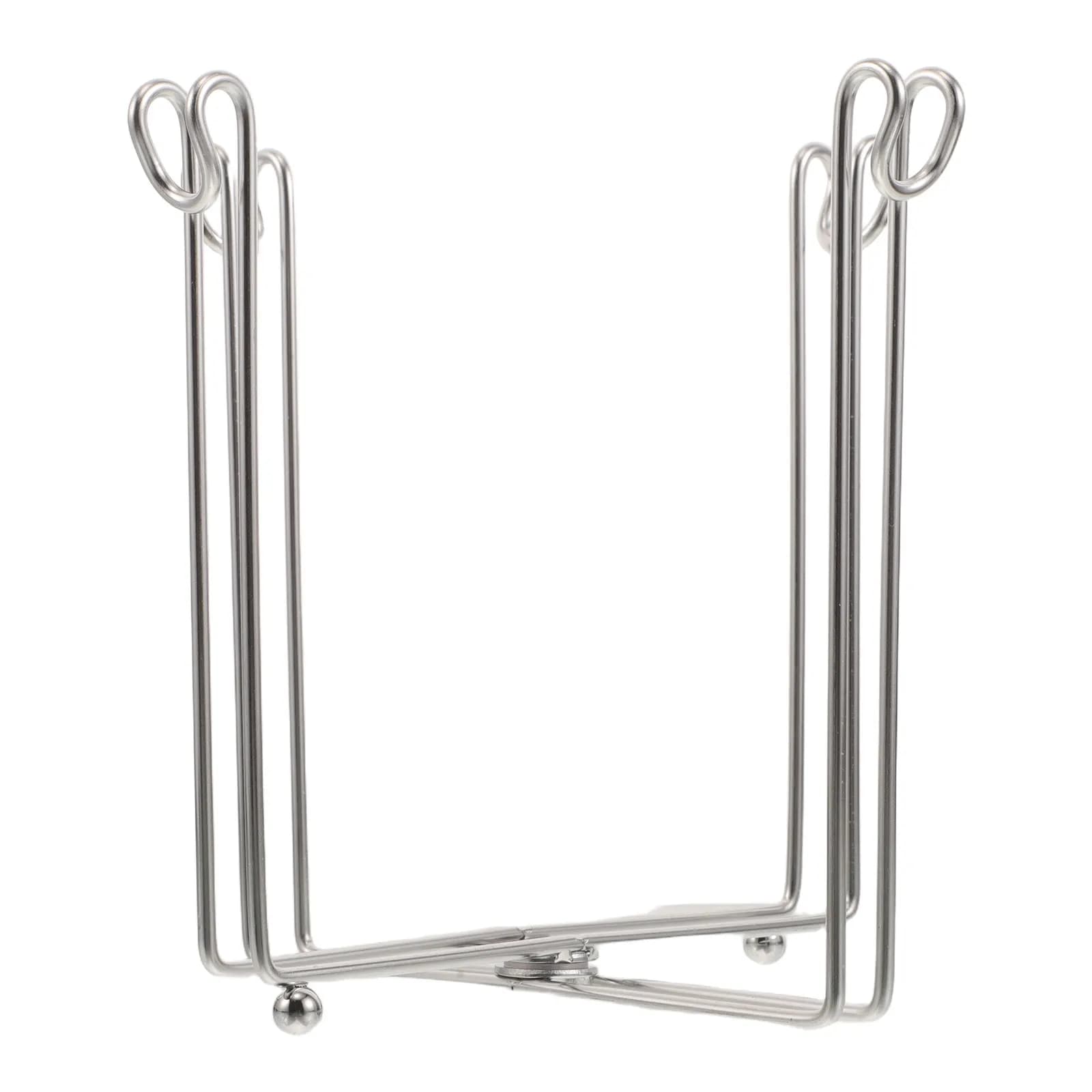 Stainless Steel Trash Bag Holder Foldable Adjustable Kitchen Countertop Garbage Rack Portable Trash Can Support for Camping