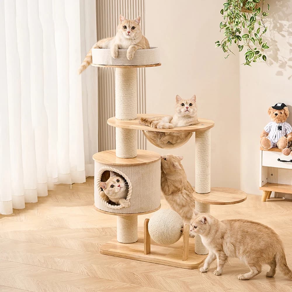 Wholesale Customized Large Size Wooden Pet Scratcher House Tower Condo Cat Tree with Integrated Cat House