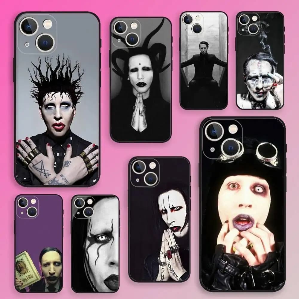 Custodia per telefono Cantante Marilyn Manson per iPhone 16,15,14,13,12,11,Plus,Pro Max, XS, X, E, SE, Mini Cover morbida in silicone nero