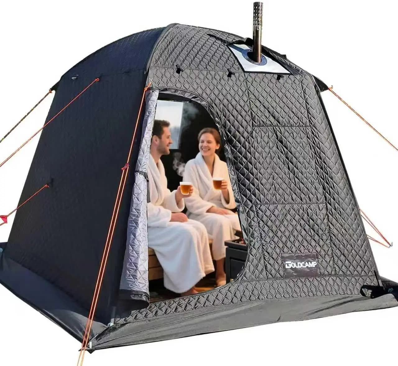 Tenda Sauna a Vapore Portatile per 3-4 Persone, SPA da Esterno per Campeggio e Relax, Box Trapuntato con Design a Ritenzione di Calore, 220x220x18 cm