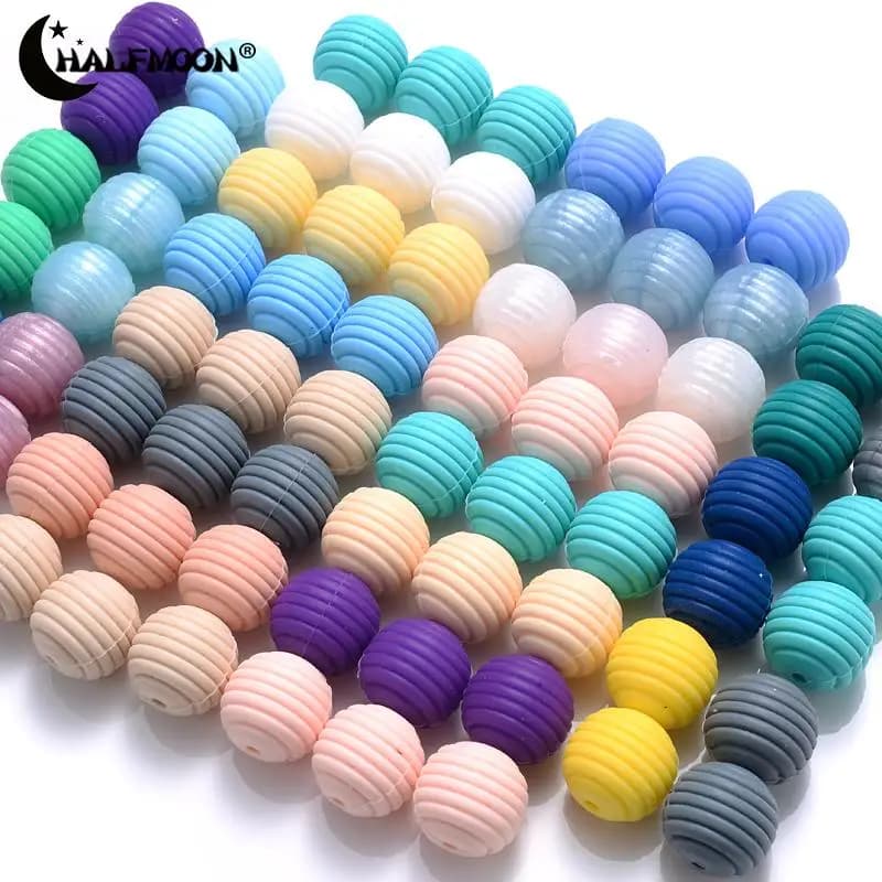 10 pz 15mm Perline di Silicone Dentizione Del Bambino Alveare Rotonda Food Grade Filettato Massaggiagengive Perline per FAI DA TE Ciuccio Clip catena di Accessori