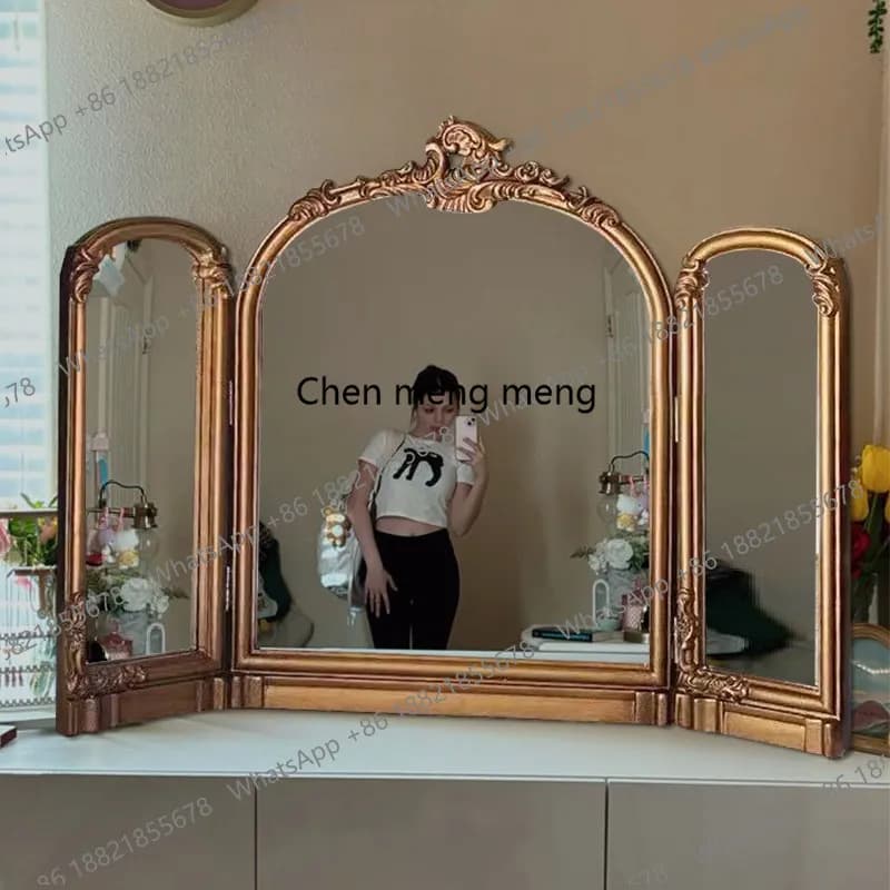 Specchio per il trucco francese pieghevole a tre lati Specchio per il trucco vintage da parete per camera da letto Specchio da bagno europeo