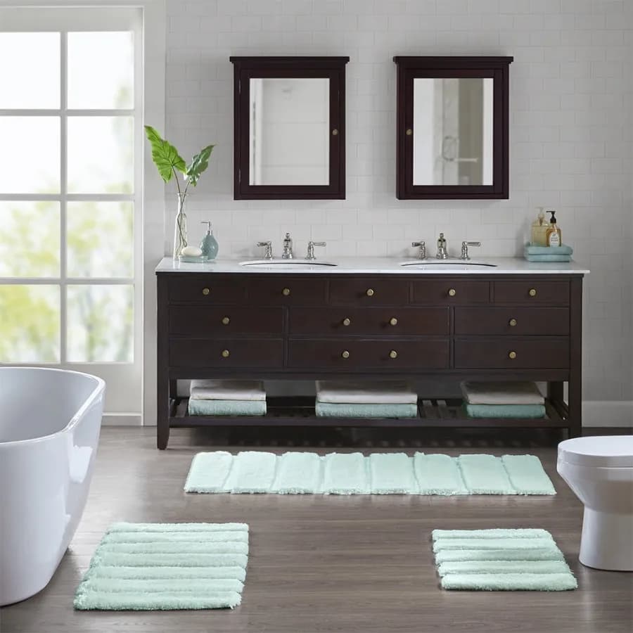 Shag Bath Rug Non Slip Bath Mat for Bathroom 17"x24" Seafoam Machine Wash