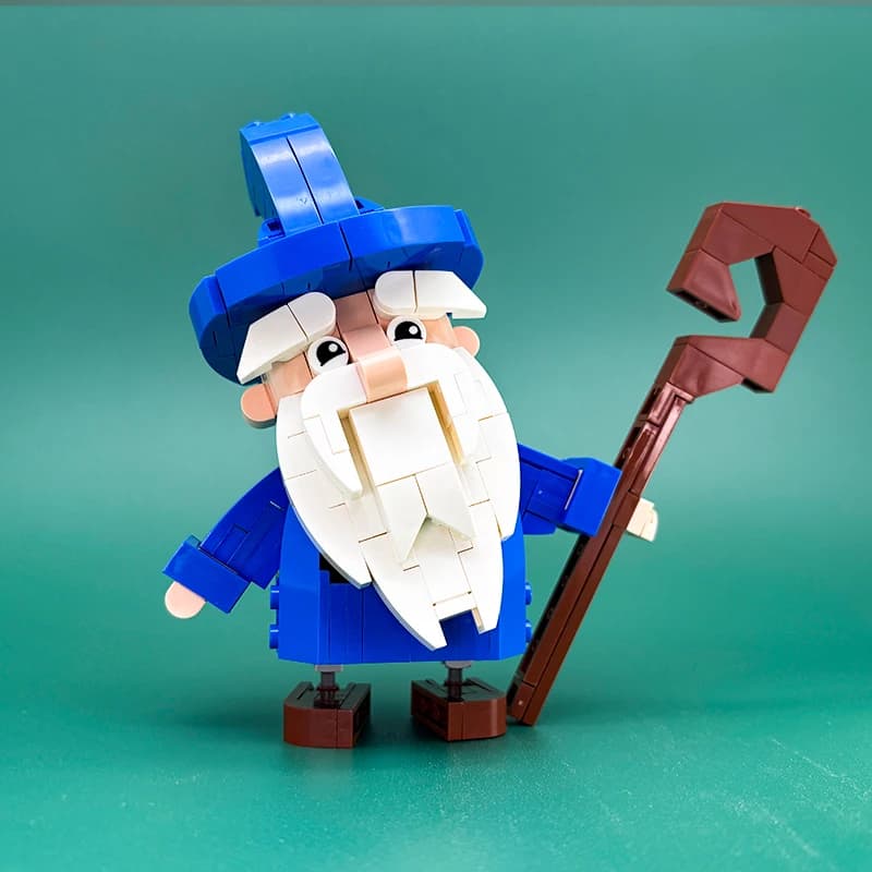 Set di Blocchi da Costruzione MOC Mago Magico Creativo con Barba Bianca, Cappello Blu e Bacchetta, Modellino Giocattolo Regalo per Adulti