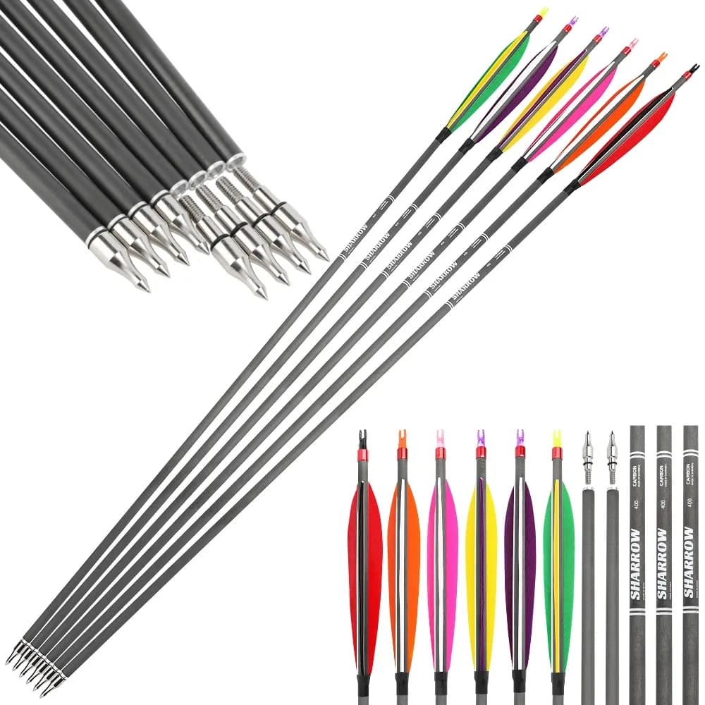 6/12 pz 31.5 pollici Misto Carbonio Freccia ID 6.2mm Colonna Vertebrale 400 Freccia Piuma di Tacchino Arco Recurvo Tiro con l'arco Caccia Bersaglio Frecce