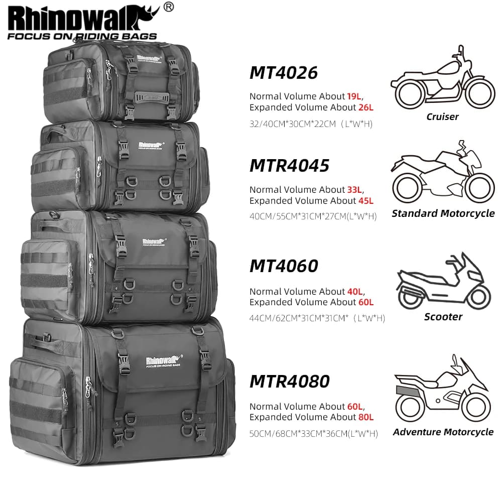 Rhinowalk Motorcycle Travel Bag Waterproof 19L-80L Large Capacity Expandable Travel Bag for Tail/Back for Most Motorcycles