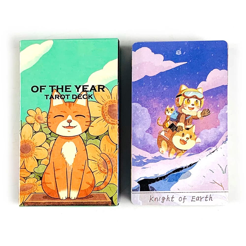 Of The Year Tarot Deck Cute Cartoon Girl Cat Sunflower Tarot Cards 78Pcs English Divination Cards Fortune Telling Cards Game