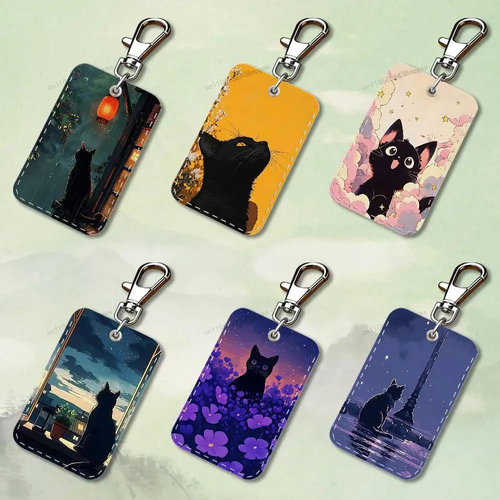 Leather Card Holder with Personalized Cat, Keyring and Cartery Card Holder, Gift Idea